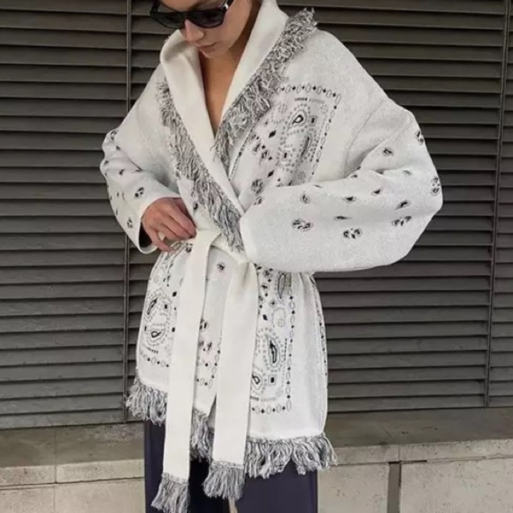 Lea Boho Fringe Oversized Knit Kimono Wrap Cardi - Picture 6 of 12